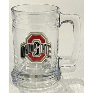 Ohio State University Vintage Clear Glass Beer Stein Mug W Raised Pewter Logo